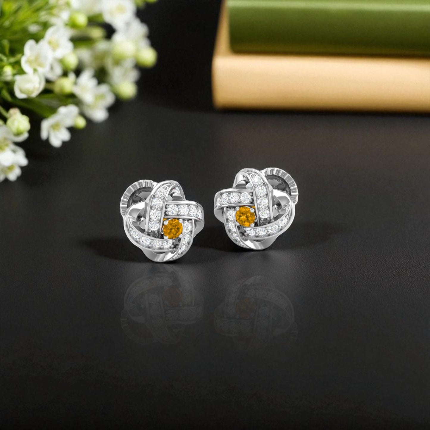 Pure Sterling Silver (92.5% purity)Precious, Beautiful and Designer Stud Earrings with cubic zirconia (AD) stones for Girls and Women