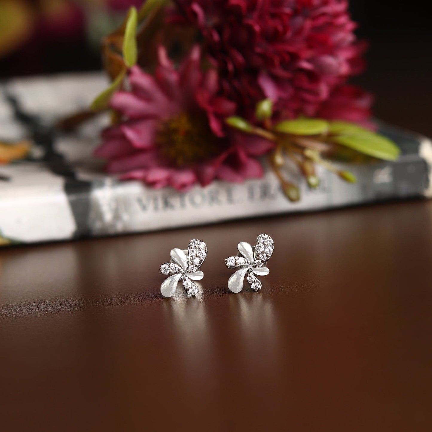 Pure Sterling Silver (92.5% purity)Precious, Beautiful and Designer Stud Earrings with cubic zirconia (AD) stones for Girls and Women
