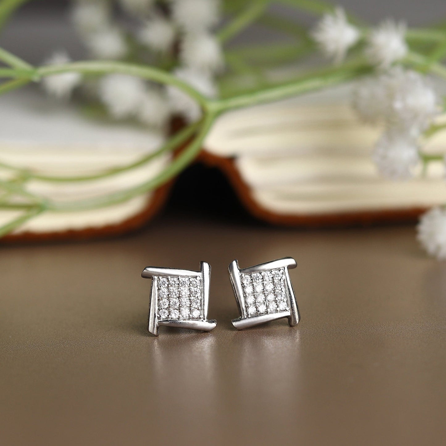 Pure Sterling Silver (92.5% purity)Precious, Beautiful and Designer Stud Earrings with cubic zirconia (AD) stones for Girls and Women