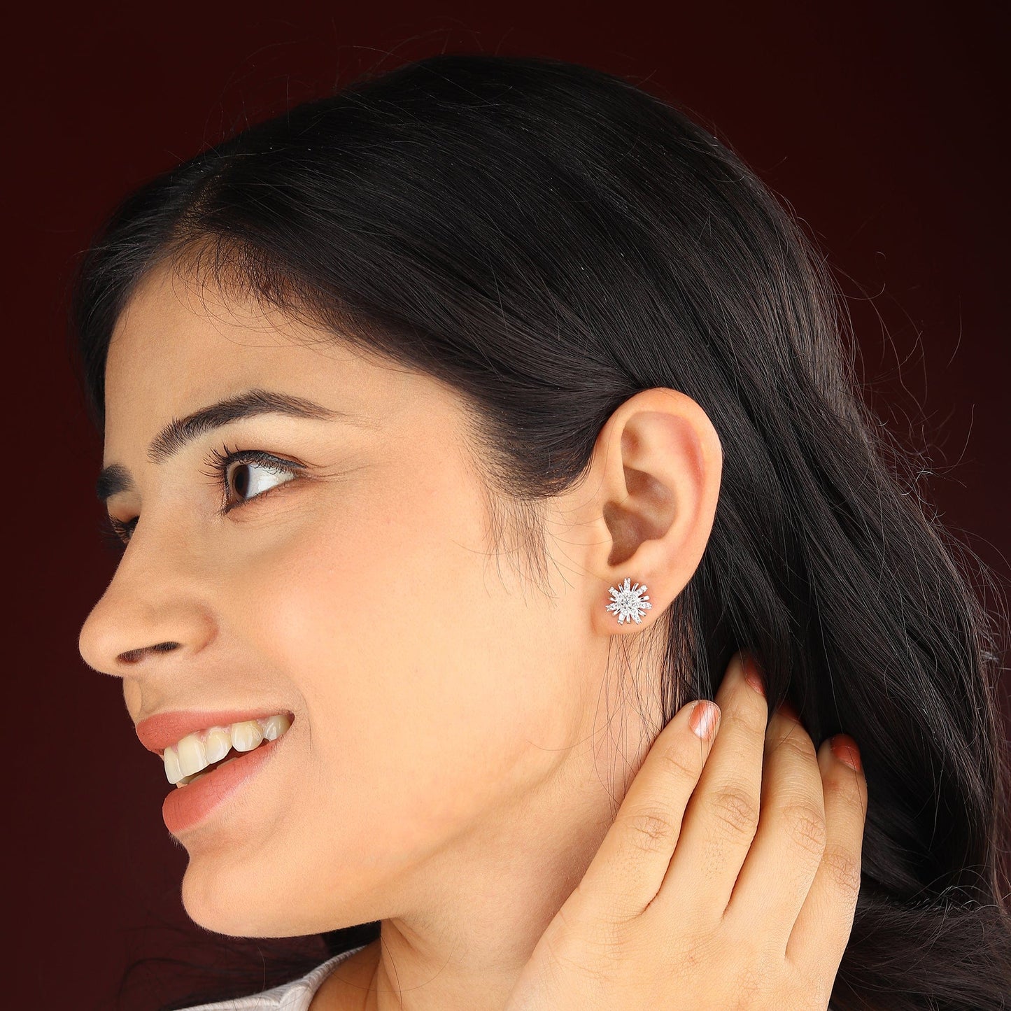 Pure Sterling Silver (92.5% purity)Precious, Beautiful and Designer Stud Earrings with cubic zirconia (AD) stones for Girls and Women