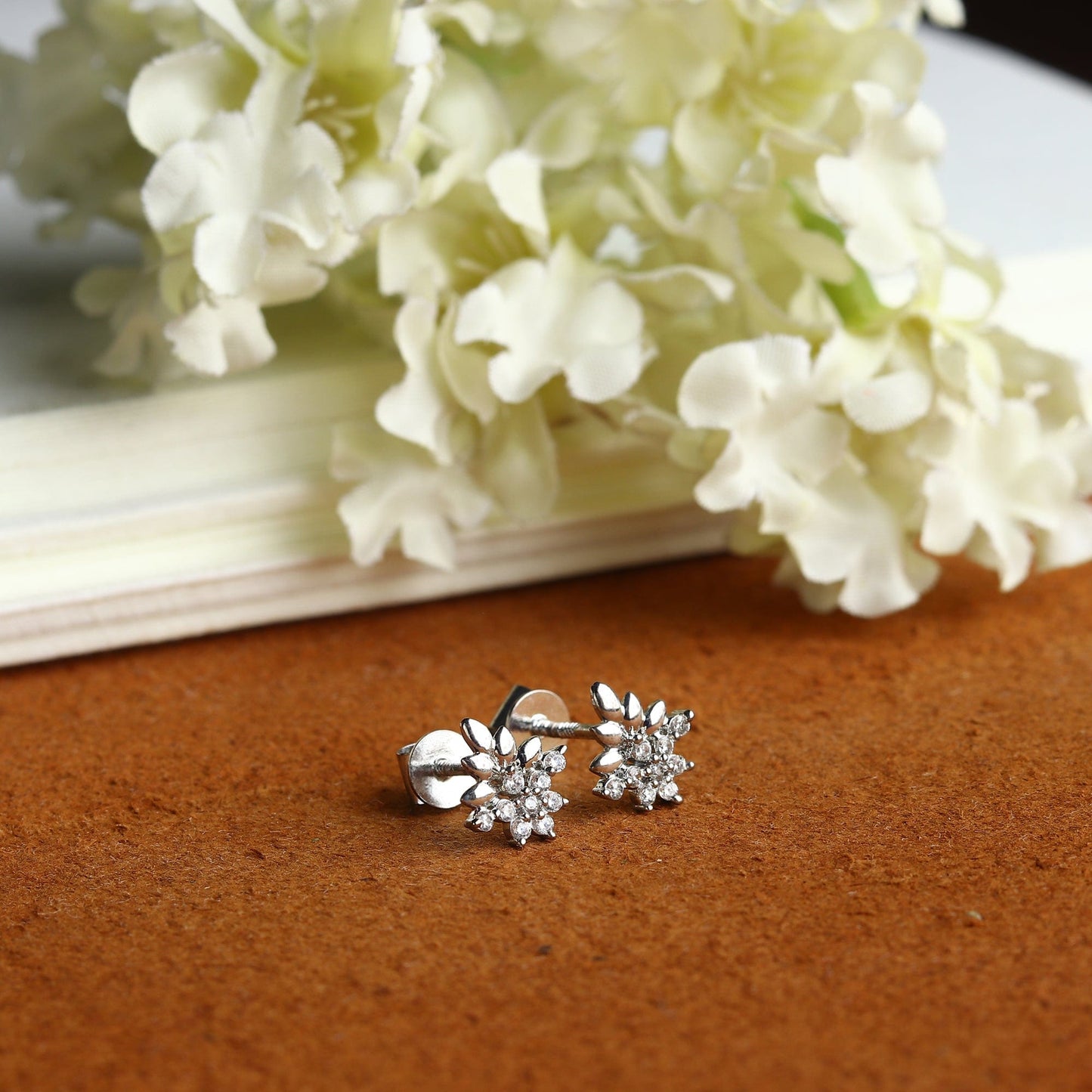 Pure Sterling Silver (92.5% purity)Precious, Beautiful and Designer Stud Earrings with cubic zirconia (AD) stones for Girls and Women