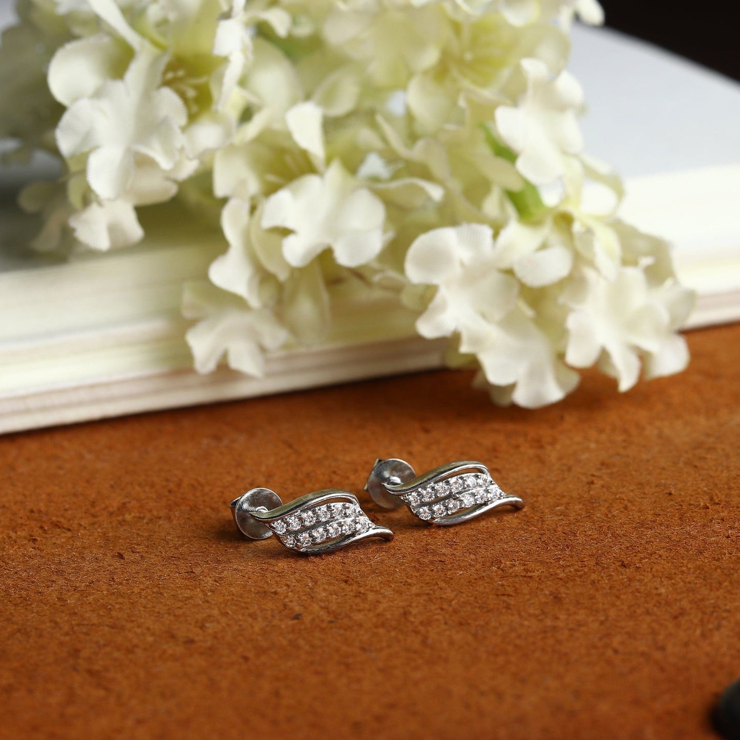 Pure Sterling Silver (92.5% purity)Precious, Beautiful and Designer Stud Earrings with cubic zirconia (AD) stones for Girls and Women
