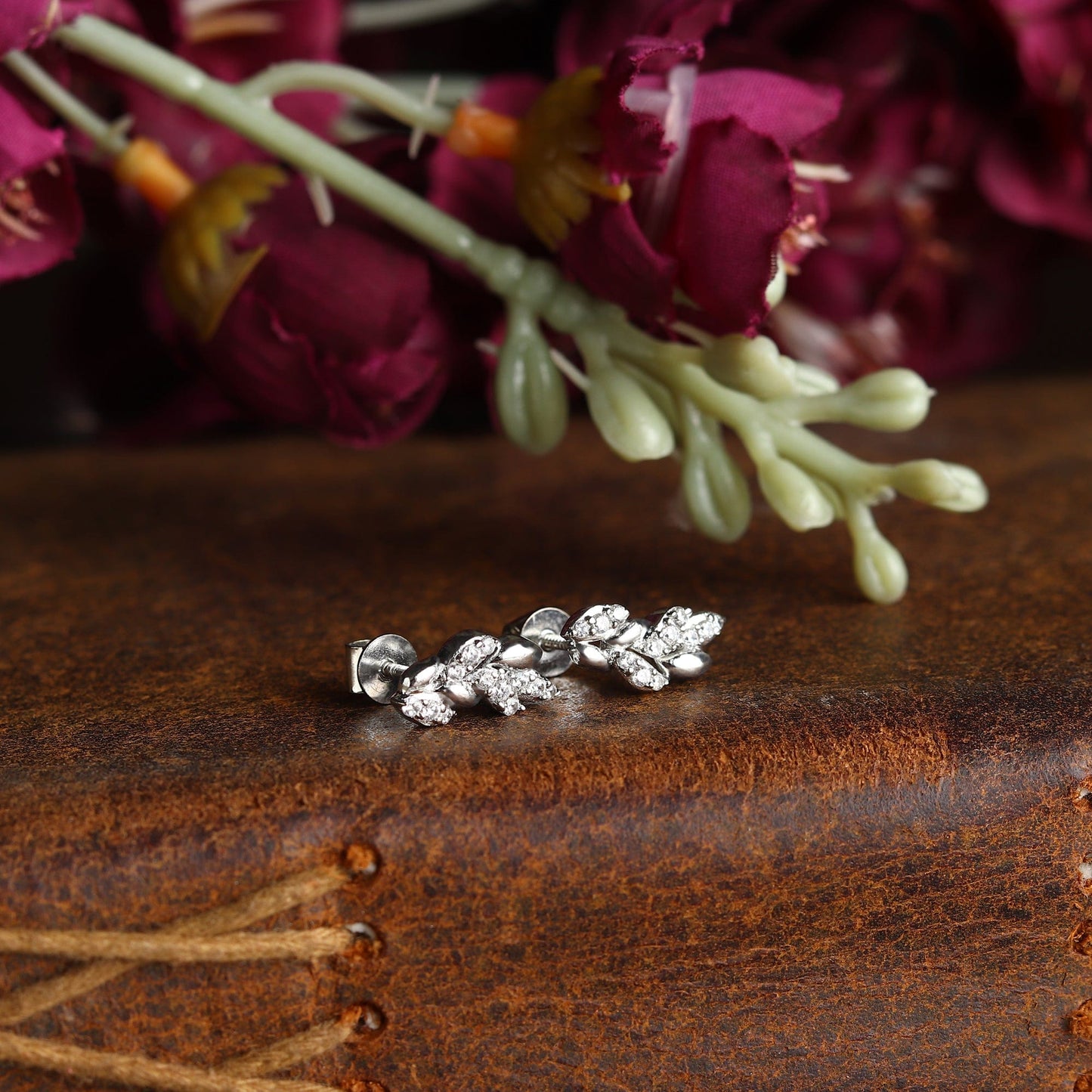 Pure Sterling Silver (92.5% purity)Precious, Beautiful and Designer Stud Earrings with cubic zirconia (AD) stones for Girls and Women