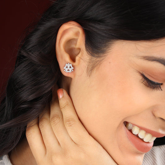 Pure Sterling Silver (92.5% purity)Precious, Beautiful and Designer Stud Earrings with cubic zirconia (AD) stones for Girls and Women