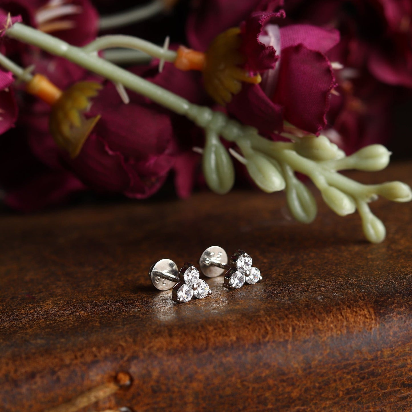 Pure Sterling Silver (92.5% purity)Precious, Beautiful and Designer Stud Earrings with cubic zirconia (AD) stones for Girls and Women