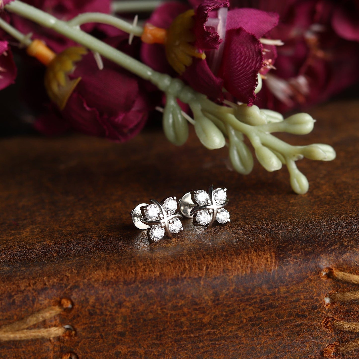 Pure Sterling Silver (92.5% purity)Precious, Beautiful and Designer Stud Earrings with cubic zirconia (AD) stones for Girls and Women