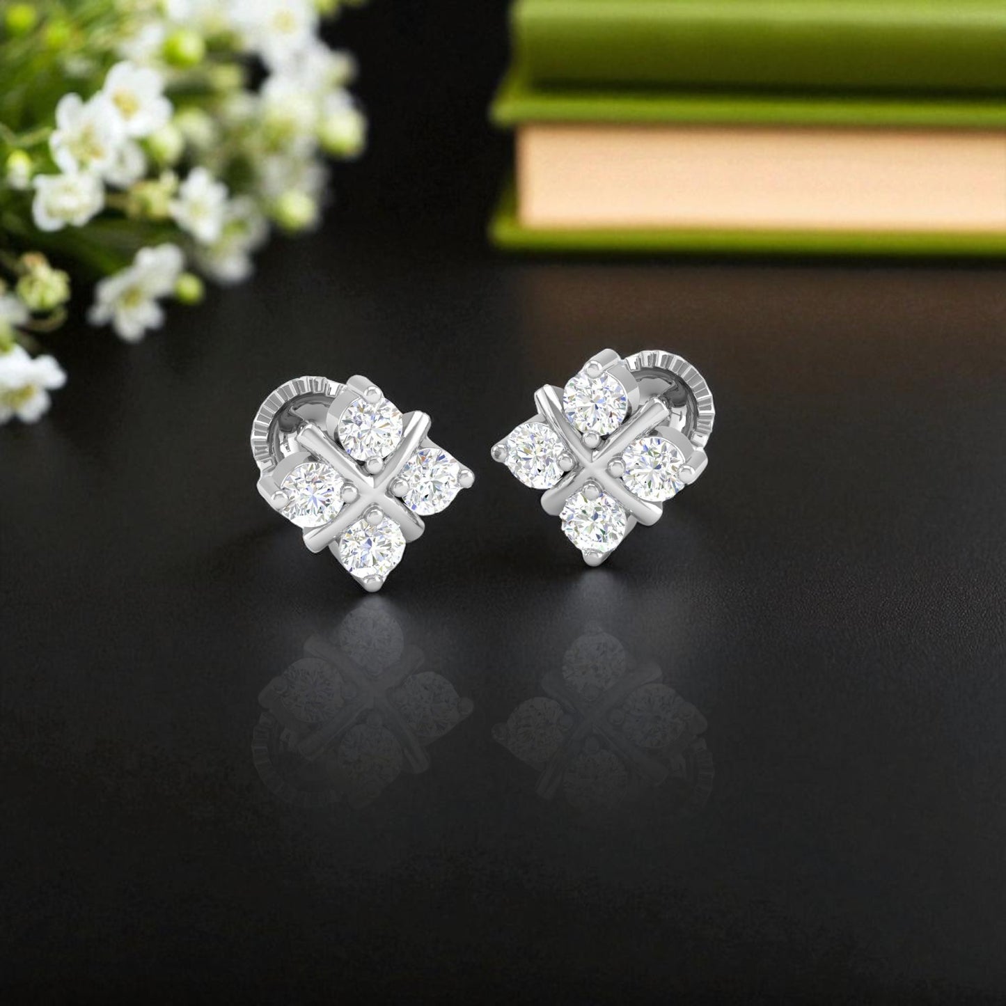 Pure Sterling Silver (92.5% purity)Precious, Beautiful and Designer Stud Earrings with cubic zirconia (AD) stones for Girls and Women