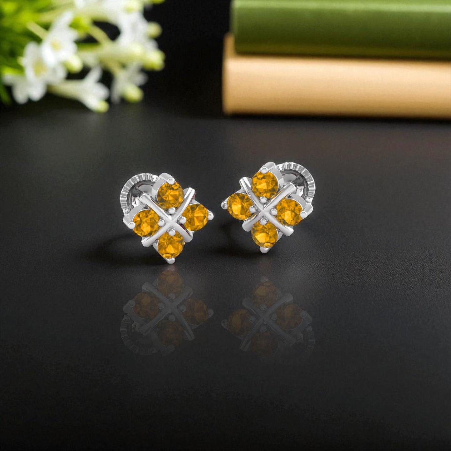 Pure Sterling Silver (92.5% purity)Precious, Beautiful and Designer Stud Earrings with cubic zirconia (AD) stones for Girls and Women
