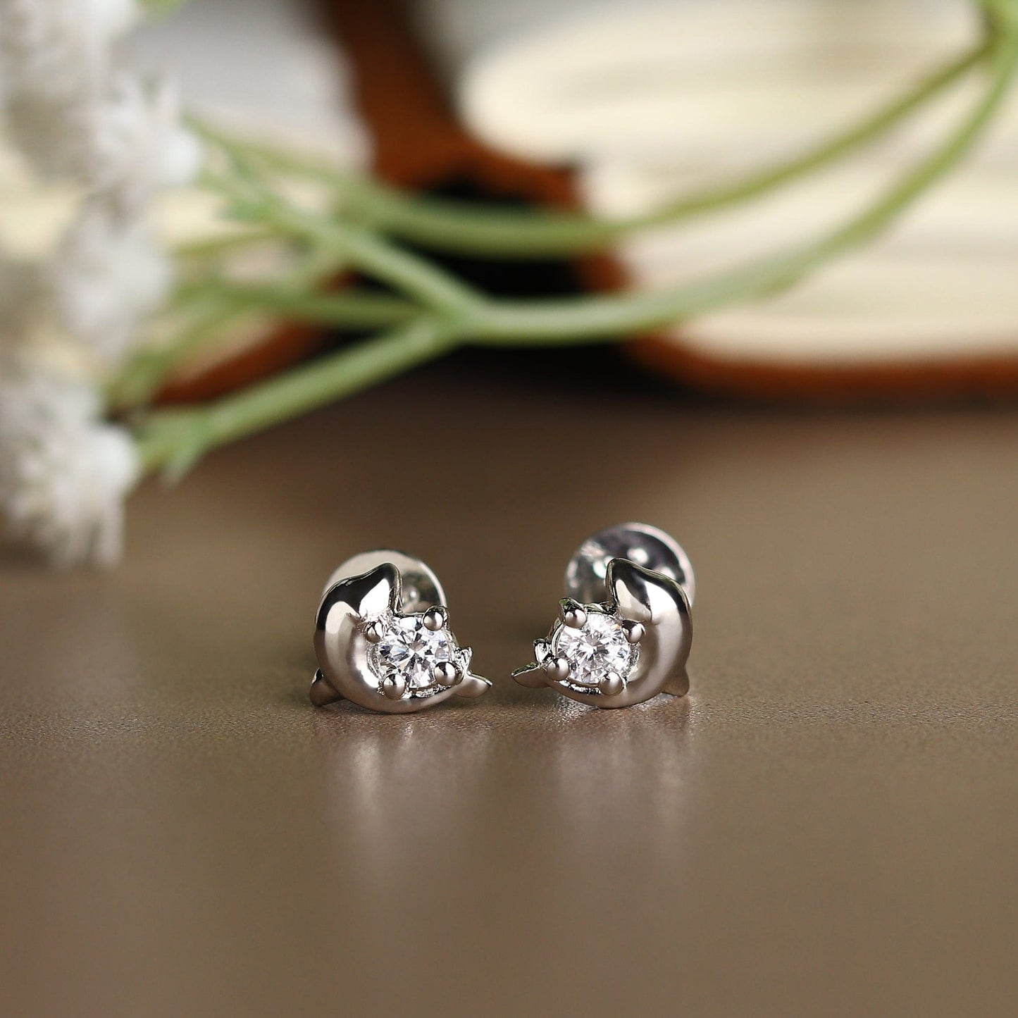 Pure Sterling Silver (92.5% purity)Precious, Beautiful and Designer Stud Earrings with cubic zirconia (AD) stones for Girls and Women