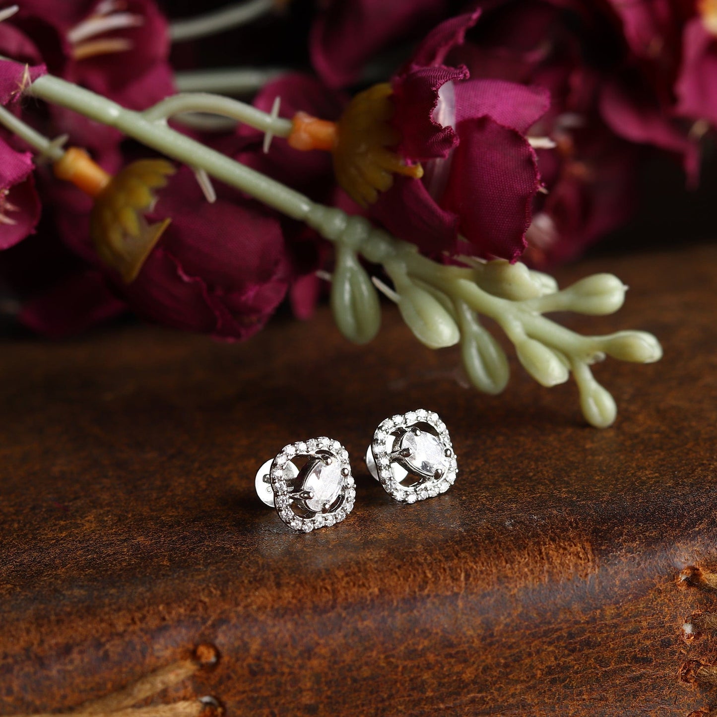 Pure Sterling Silver (92.5% purity)Precious, Beautiful and Designer Stud Earrings with cubic zirconia (AD) stones for Girls and Women