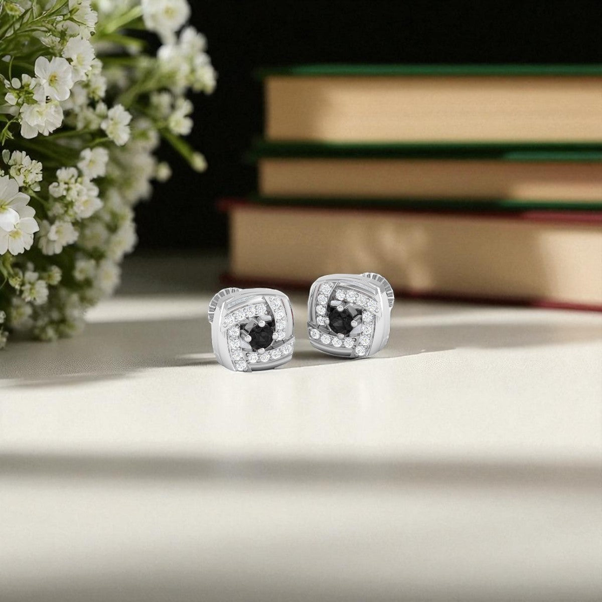 Pure Sterling Silver (92.5% purity)Precious, Beautiful and Designer Stud Earrings with cubic zirconia (AD) stones for Girls and Women