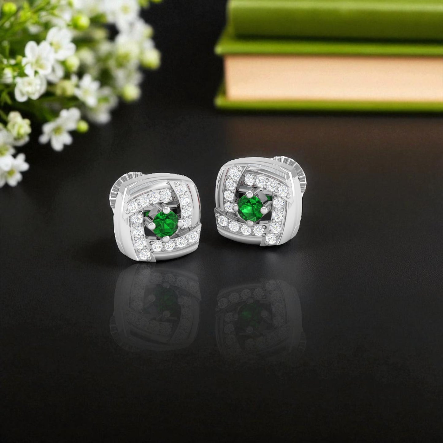 Pure Sterling Silver (92.5% purity)Precious, Beautiful and Designer Stud Earrings with cubic zirconia (AD) stones for Girls and Women