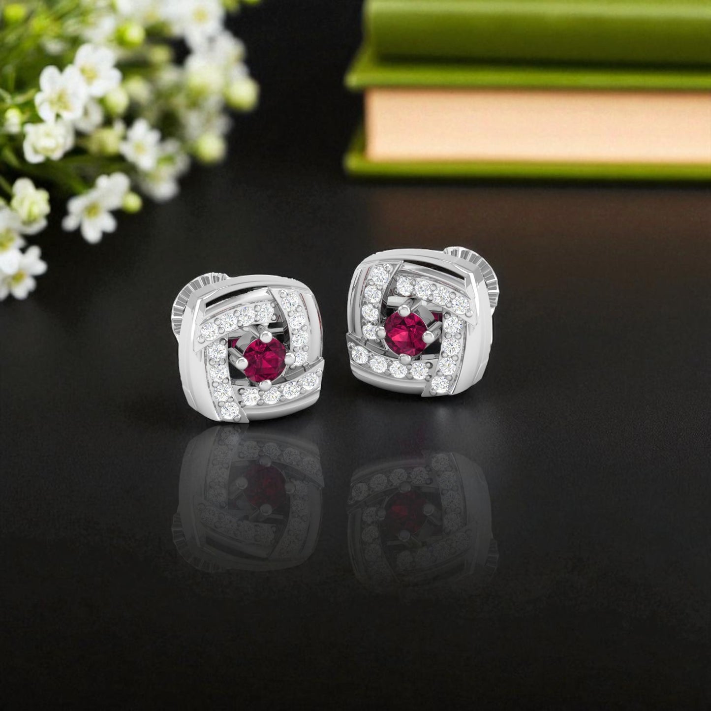 Pure Sterling Silver (92.5% purity)Precious, Beautiful and Designer Stud Earrings with cubic zirconia (AD) stones for Girls and Women
