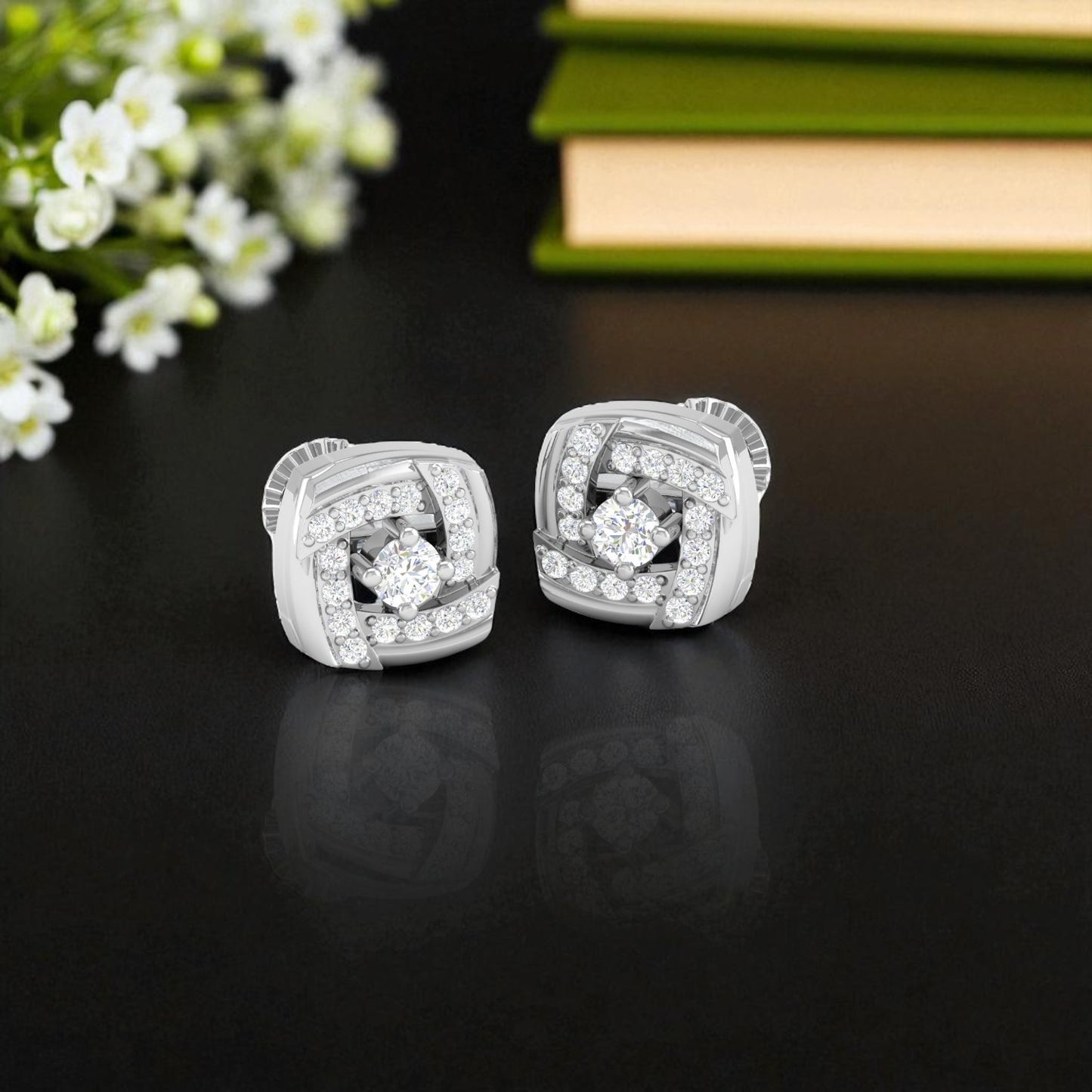 Pure Sterling Silver (92.5% purity)Precious, Beautiful and Designer Stud Earrings with cubic zirconia (AD) stones for Girls and Women