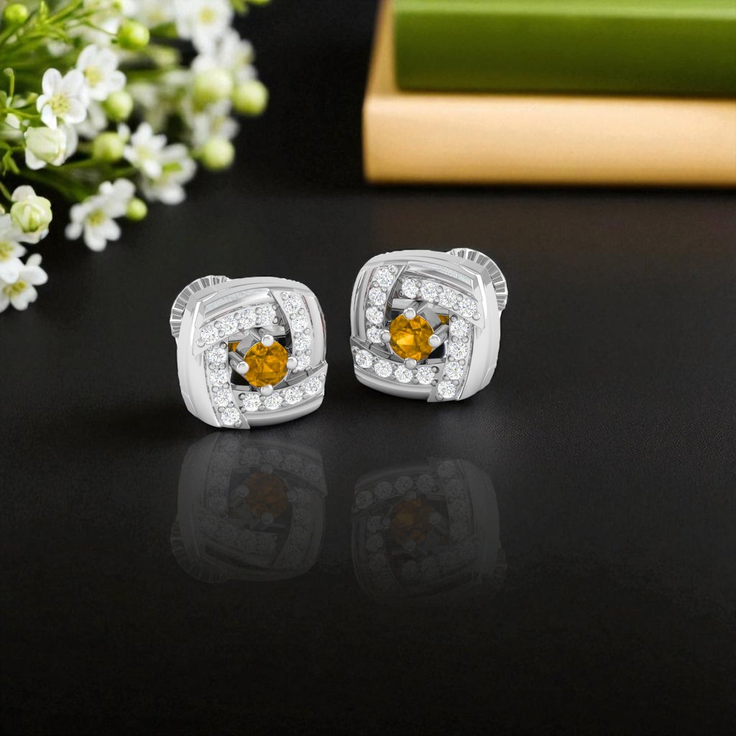 Pure Sterling Silver (92.5% purity)Precious, Beautiful and Designer Stud Earrings with cubic zirconia (AD) stones for Girls and Women
