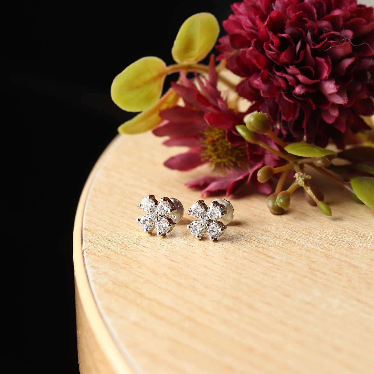 Pure Sterling Silver (92.5% purity)Precious, Beautiful and Designer Stud Earrings with cubic zirconia (AD) stones for Girls and Women