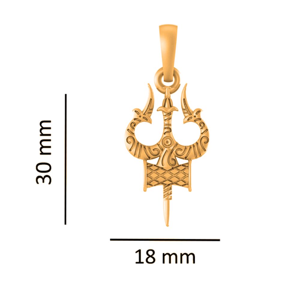 22 CT Gold Plated Silver (92.5% purity) Spiritual Shiva Trishul (Big Size) Pendant for Men and Women