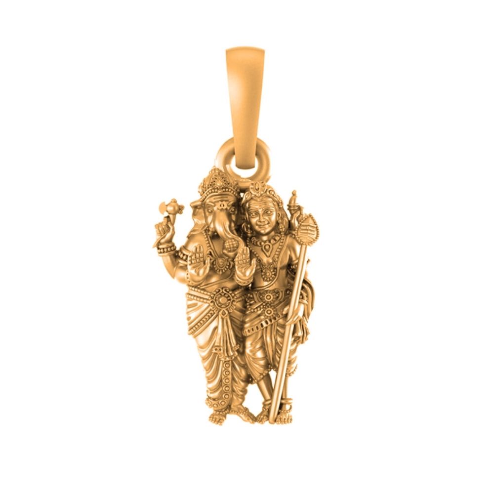 22 CT Gold Plated Silver (92.5% purity) God Ganesh Kartikeya Pendant (Big Size) for Men and Women