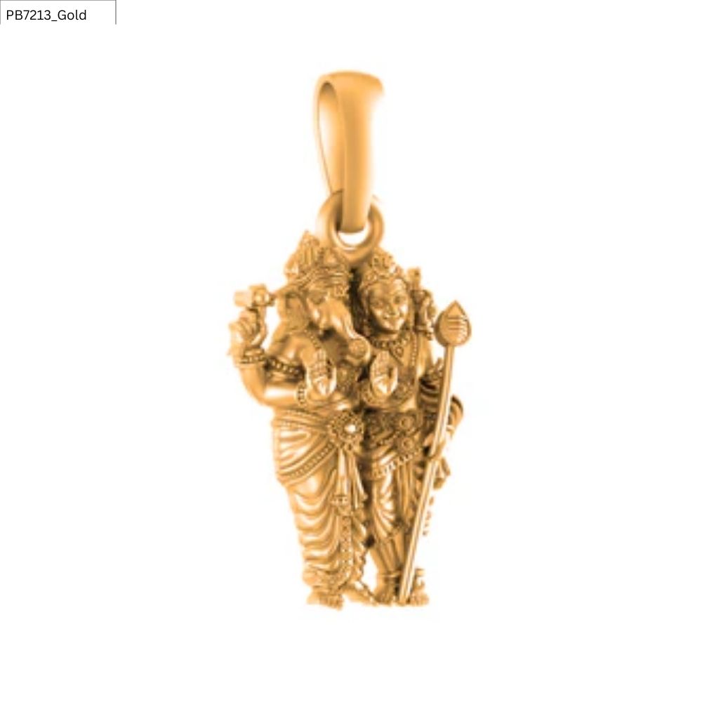 22 CT Gold Plated Silver (92.5% purity) God Ganesh Kartikeya Pendant (Big Size) for Men and Women