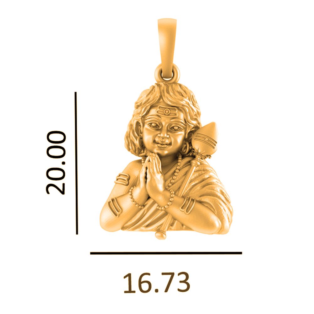 22 CT Gold Plated Silver (92.5% purity) God Kartikeya Pendant for Men and Women