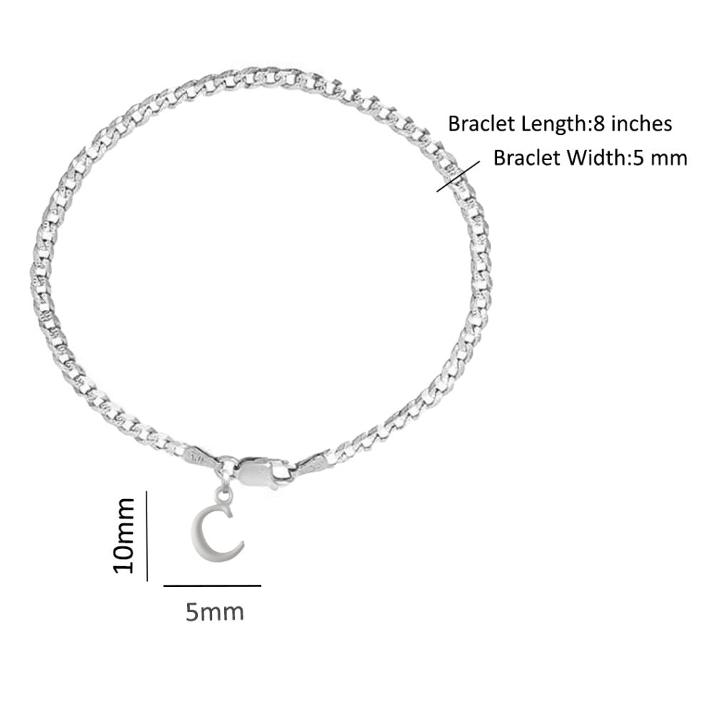 Akshat Sapphire 92.5% pure Sterling Silver Curb Designer Bracelet with C Alphabet for Men