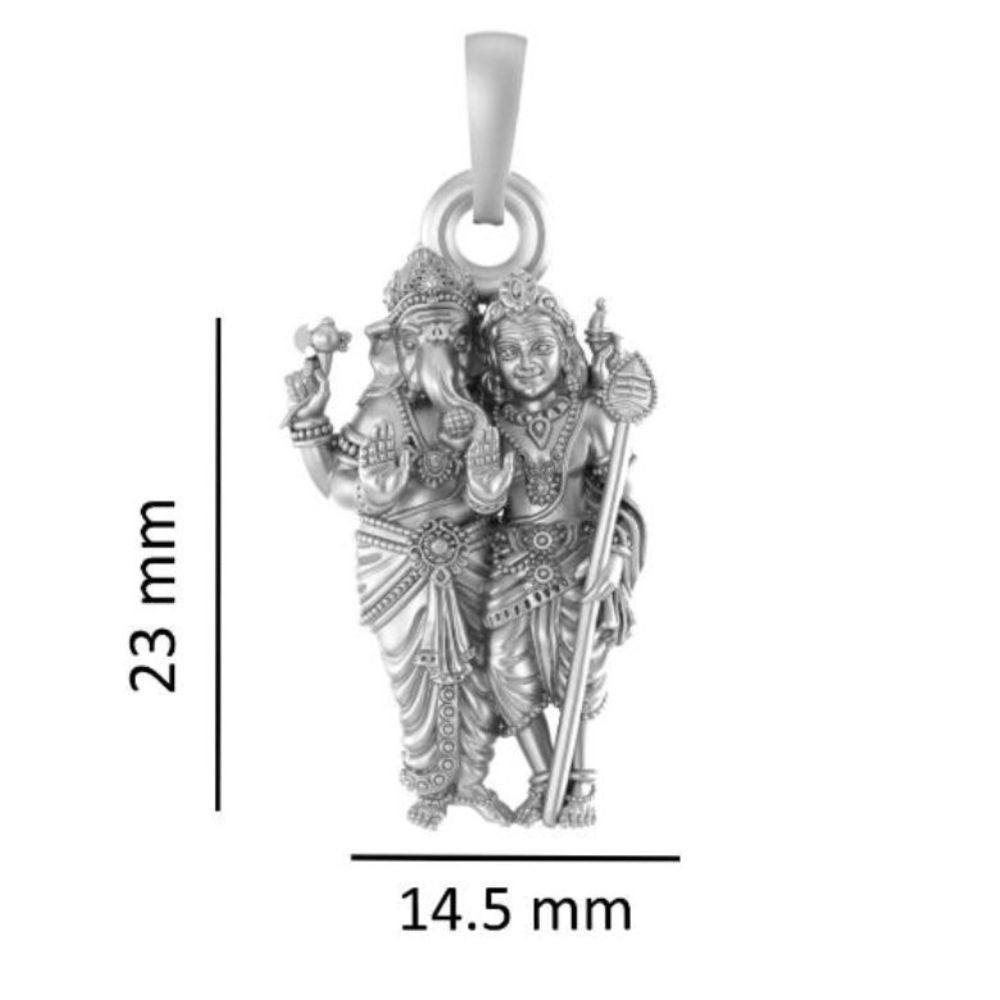 Sterling Silver (92.5% purity) God Ganesh kartikeya Brother Pendant for Men & Women Pure Silver Lord Ganapathy Murugan Locket for Good Health & Wealth