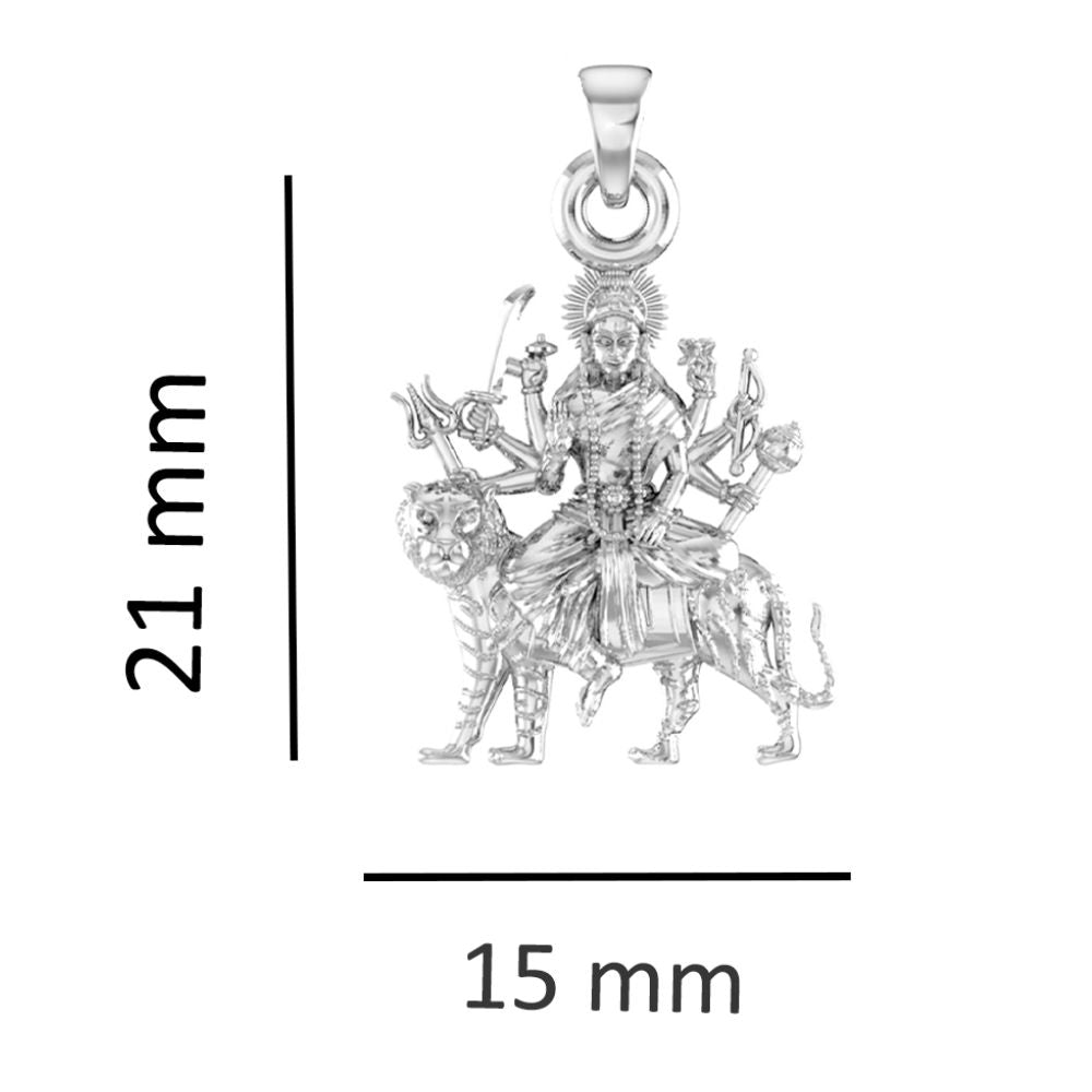 Akshat Sapphire Sterling Silver (92.5% purity) Goddess Durga Maa Chain Pendant (Pendant with Snake Chain-22 inches) for Men & Women Pure Silver Durga Maa chain Locket for Good Health & Wealth