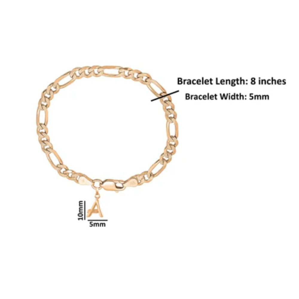 22KT gold plated 92.5% pure Sterling Silver Figaro Designer Bracelet with A Alphabet for Men
