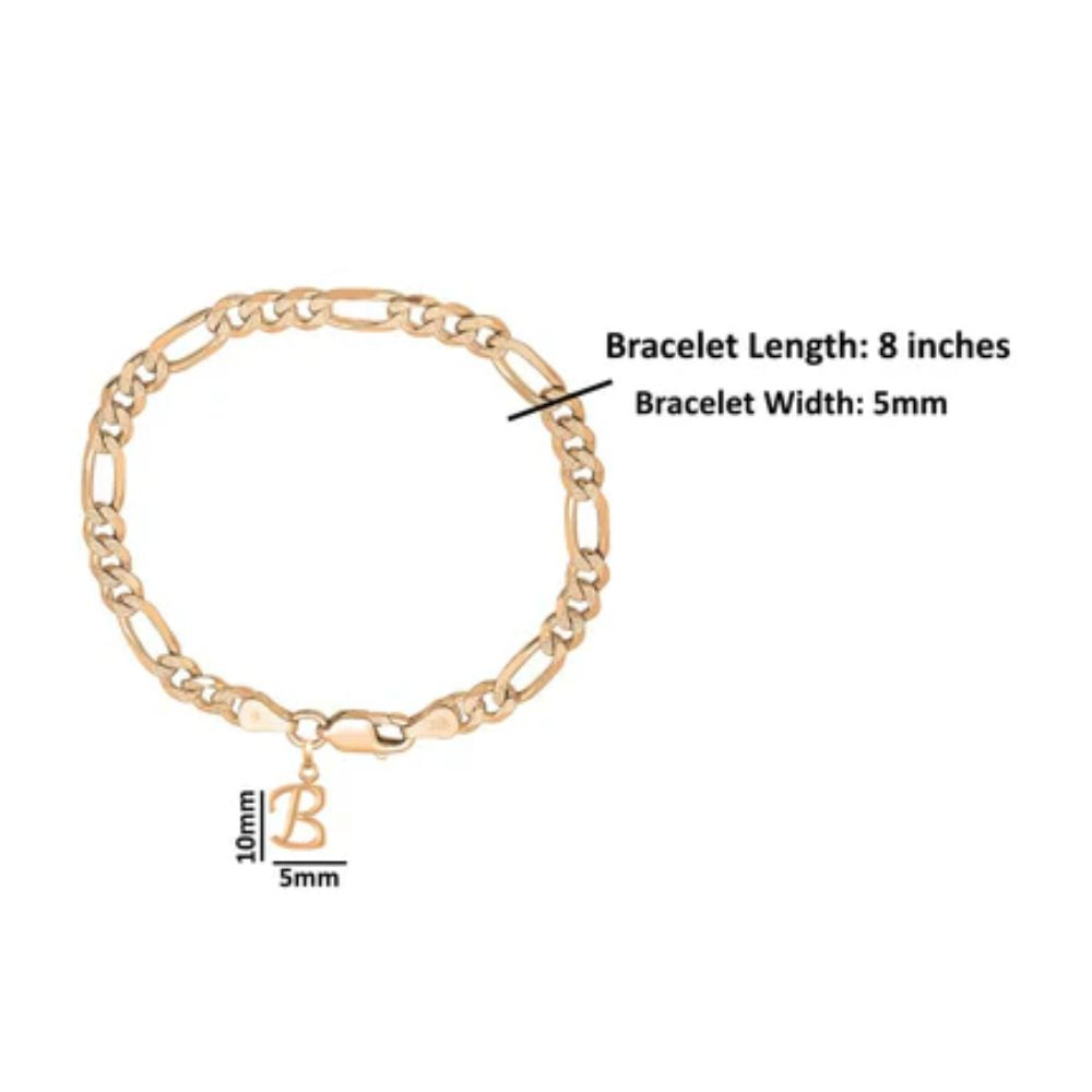 22KT gold plated 92.5% pure Sterling Silver Figaro Designer Bracelet with B Alphabet for Men