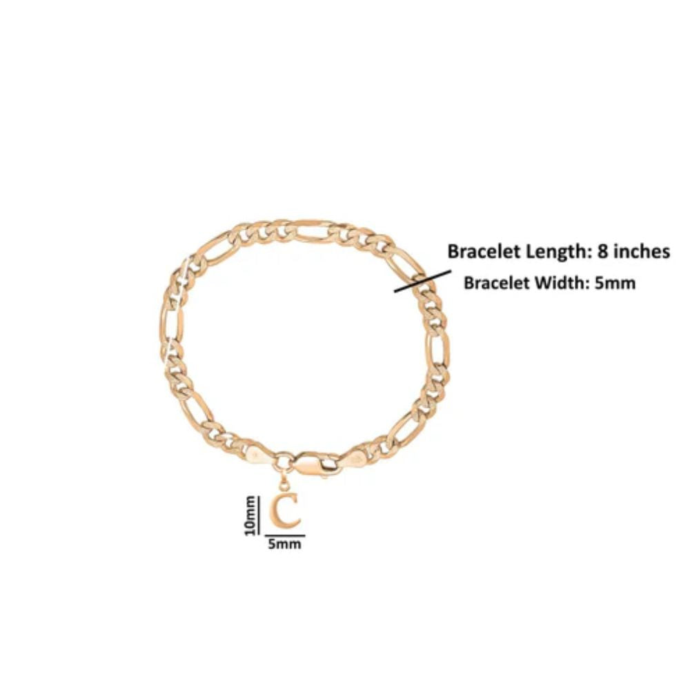 22KT gold plated 92.5% pure Sterling Silver Figaro Designer Bracelet with C Alphabet for Men