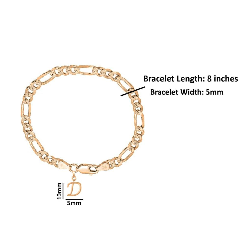22KT gold plated 92.5% pure Sterling Silver Figaro Designer Bracelet with D Alphabet for Men