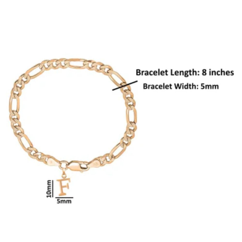 Akshat Sapphire 22KT gold plated 92.5% pure Sterling Silver Figaro Designer Bracelet with F Alphabet for Men