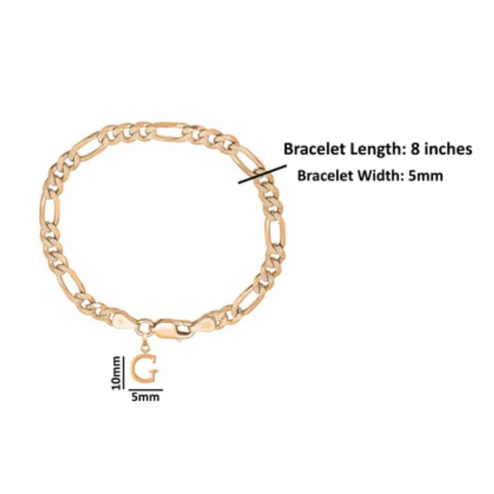 22KT gold plated 92.5% pure Sterling Silver Figaro Designer Bracelet with G Alphabet for Men