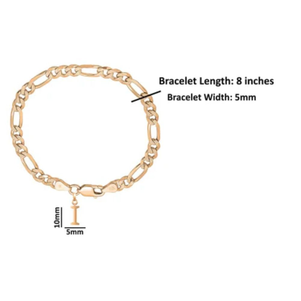 Akshat Sapphire 22KT gold plated 92.5% pure Sterling Silver Figaro Designer Bracelet with I Alphabet for Men