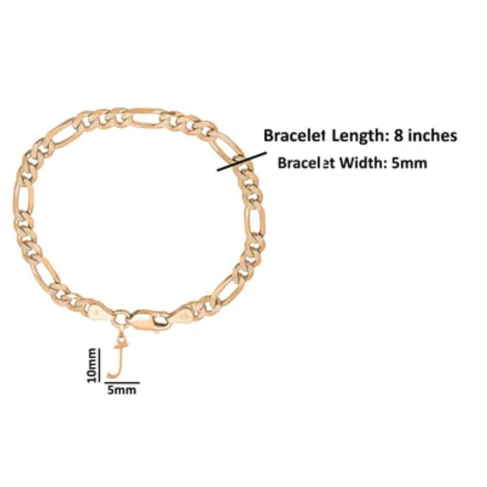 22KT gold plated 92.5% pure Sterling Silver Figaro Designer Bracelet with J Alphabet for Men