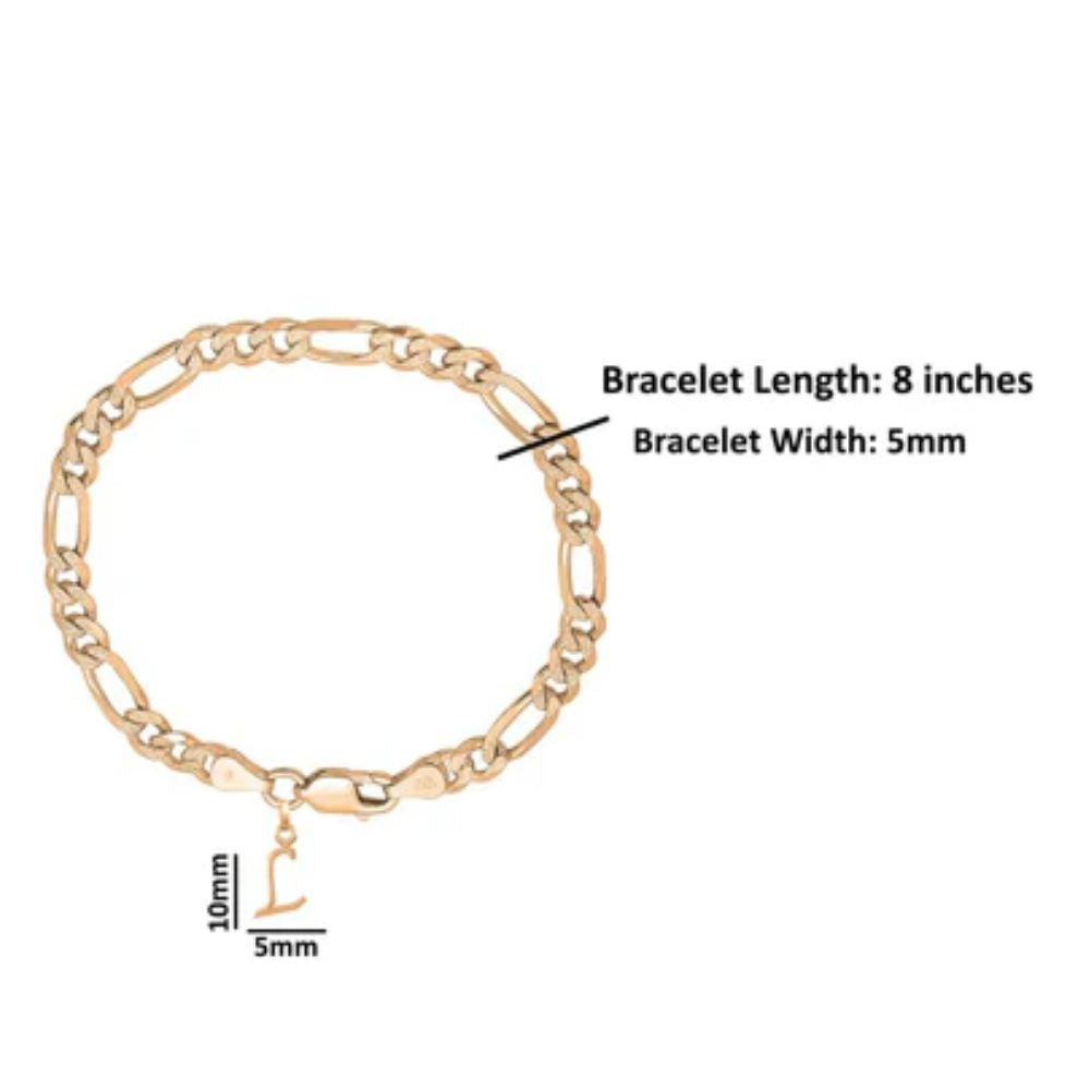 22KT gold plated 92.5% pure Sterling Silver Figaro Designer Bracelet with L Alphabet for Men