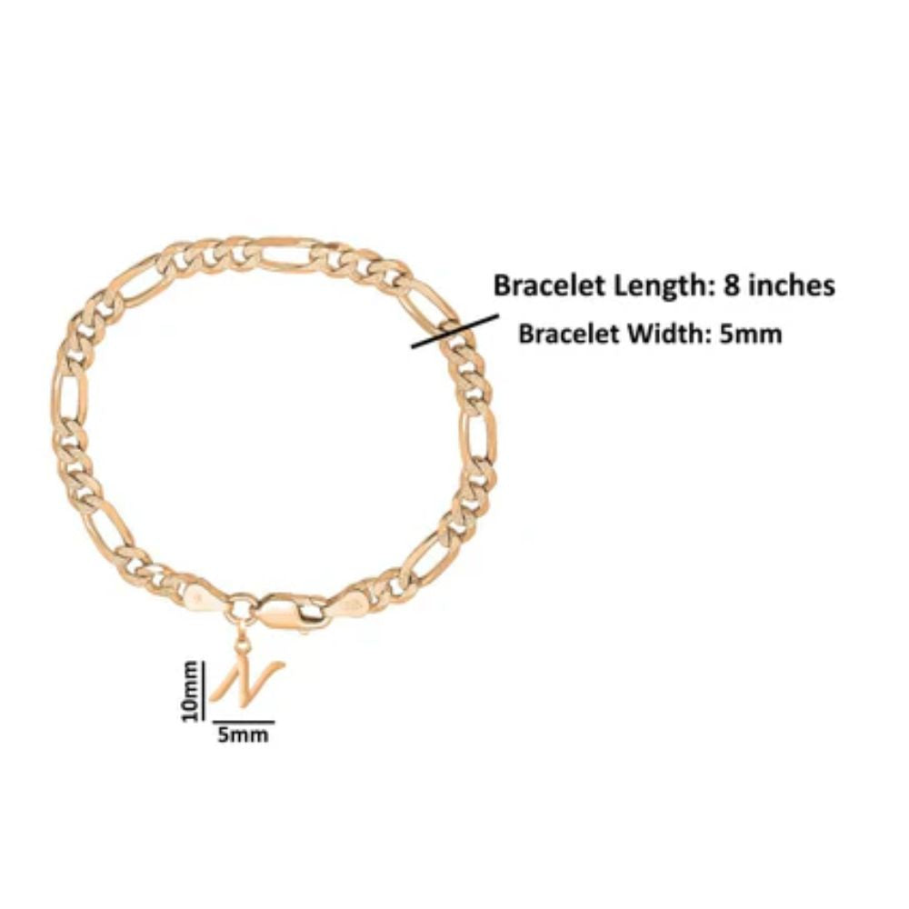 22KT gold plated 92.5% pure Sterling Silver Figaro Designer Bracelet with N Alphabet for Men