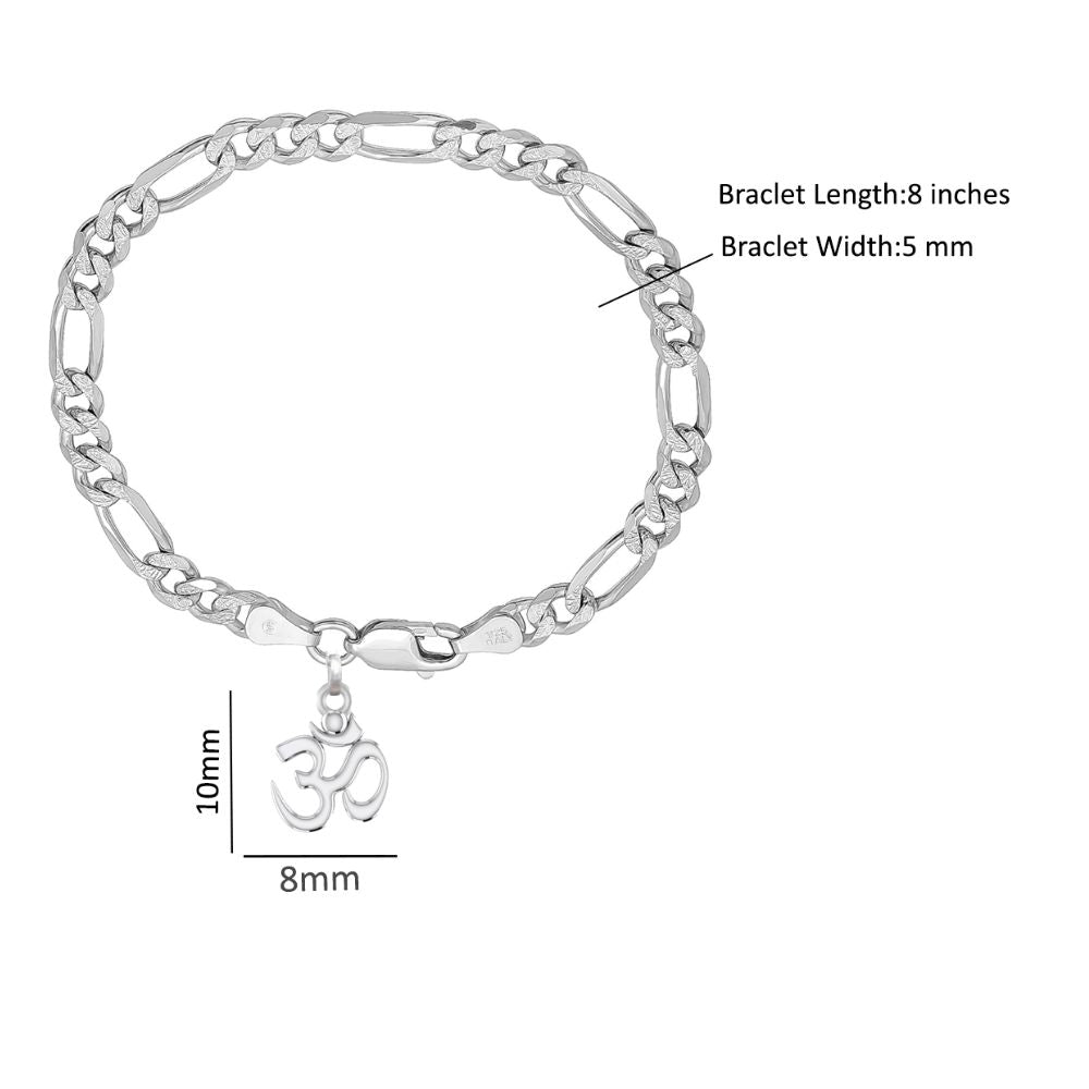 92.5% pure Sterling Silver Figaro Designer Bracelet with spiritual OM for Men & Boys