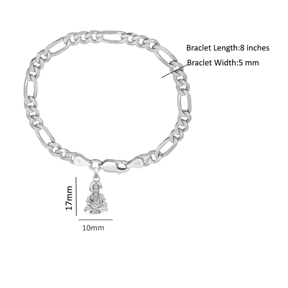 Akshat Sapphire 92.5% pure Sterling Silver Figaro Designer Bracelet with Charm Hanuman for Men