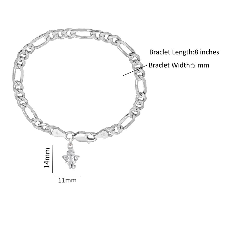 92.5% pure Sterling Silver Figaro Designer Bracelet with Charm Ganesh for Men & Boys