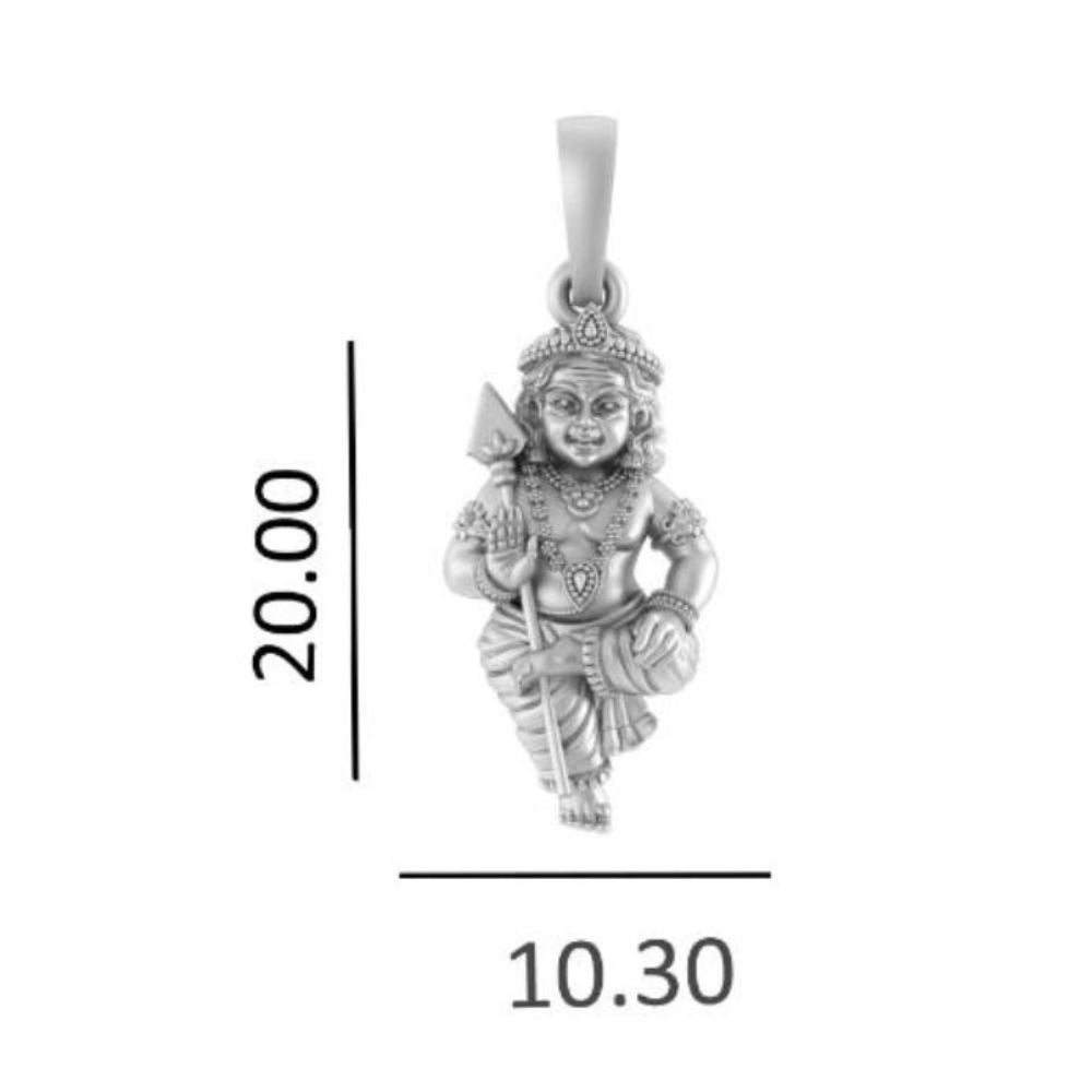 God Kartikeya Pure Silver 92.5% purity Chain pendant by Murugan Pendant (Pendant with Snake Chain-18 inches)