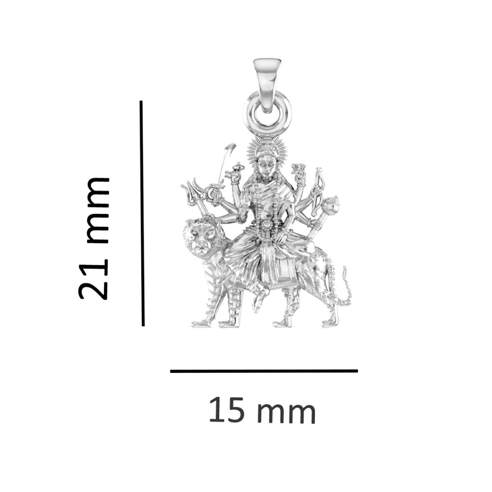 Akshat Sapphire Sterling Silver (92.5% purity) Goddess Durga Maa Chain Pendant (Pendant with Box Chain-22 inches) for Men & Women Pure Silver Durga Maa chain Locket for Good Health & Wealth