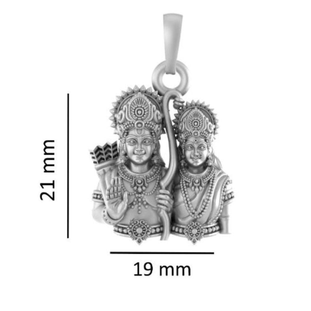 Akshat Sapphire Sterling Silver (92.5% purity) God Ram Sita ji Chain Pendant (Pendant with Box Chain-22 inches) for Men & Women Pure Silver Lord Ram Sita Chain Locket for Good Health & Wealth
