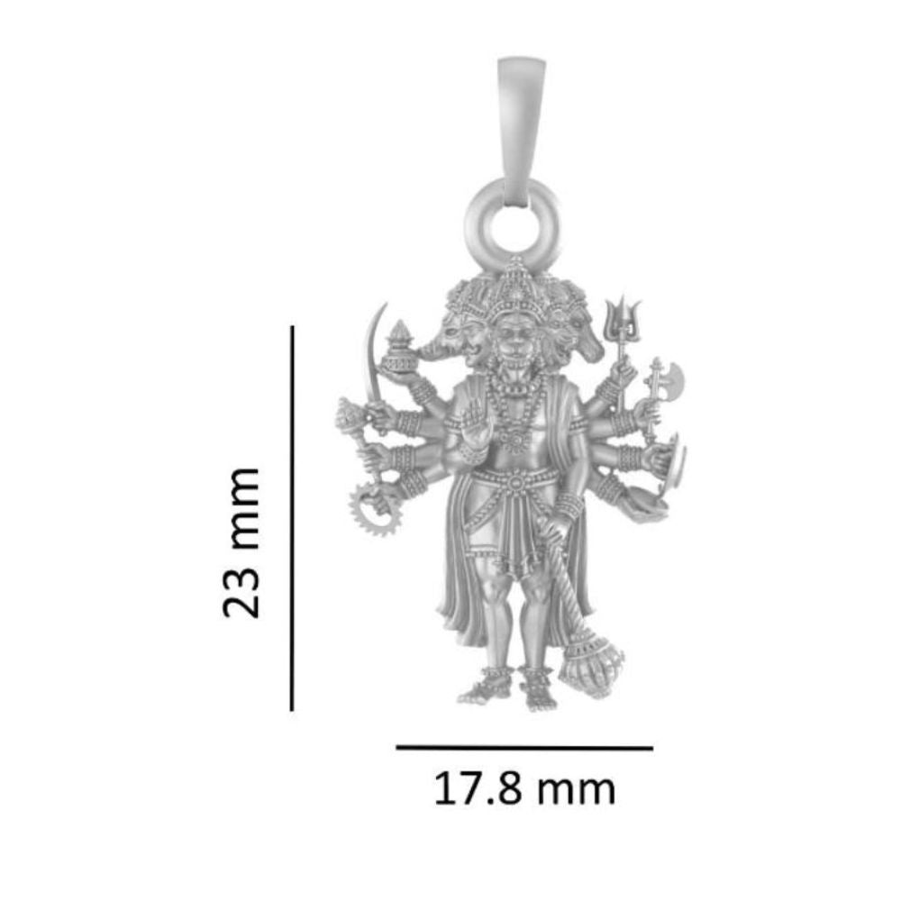 Akshat Sapphire Sterling Silver (92.5% purity) God Panchmukhi Hanuman Chain Pendant (Pendant with Curb Chain- 22 inches) for Men & Women Pure Silver Lord Panchmukhi Hanuman Chain Locket for Good Health & Wealth