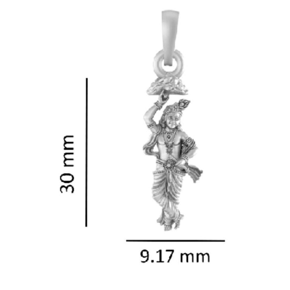 Sterling Silver (92.5% Purity) Pure Silver God Krishna Chain Pendant (Locket with Rope Chain) for Men & Women