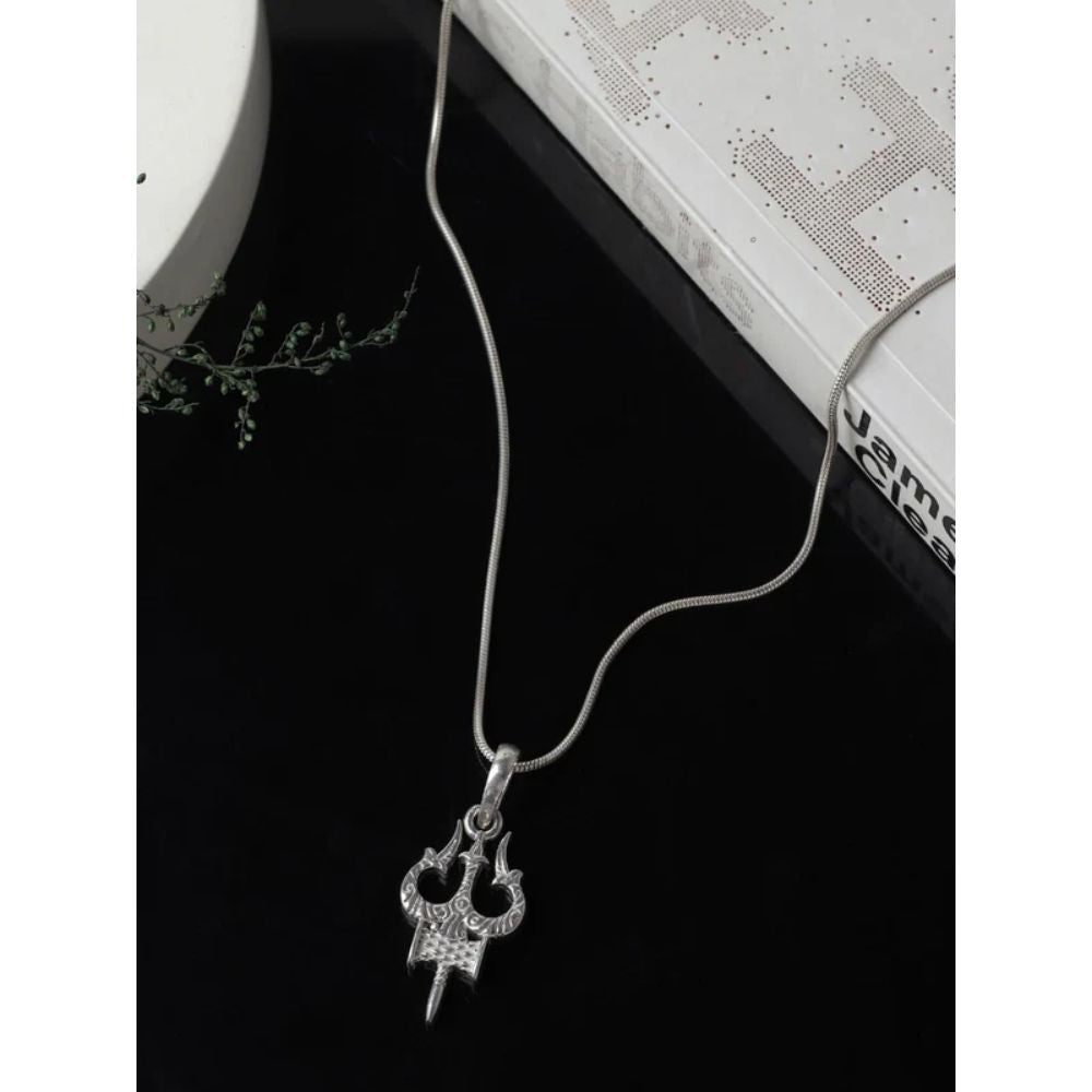 Sterling Silver (92.5% purity) Spiritual Shiva Trishul Pendant for Men & Women Pure Silver Divine Shiva Trishul Locket for Good Health & Wealth