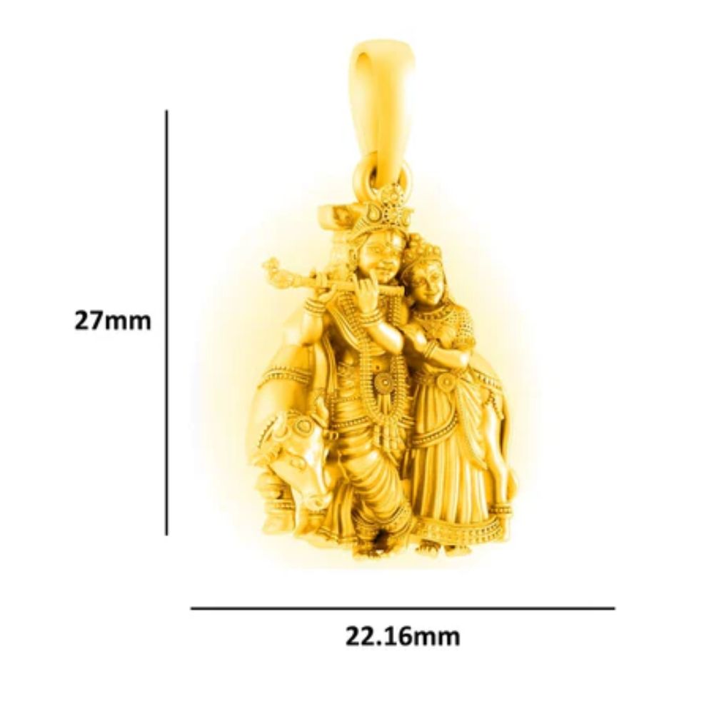 22 CT Gold Plated Silver (92.5% purity) God Radha Krishna Pendant (Big Size) for Men and Women