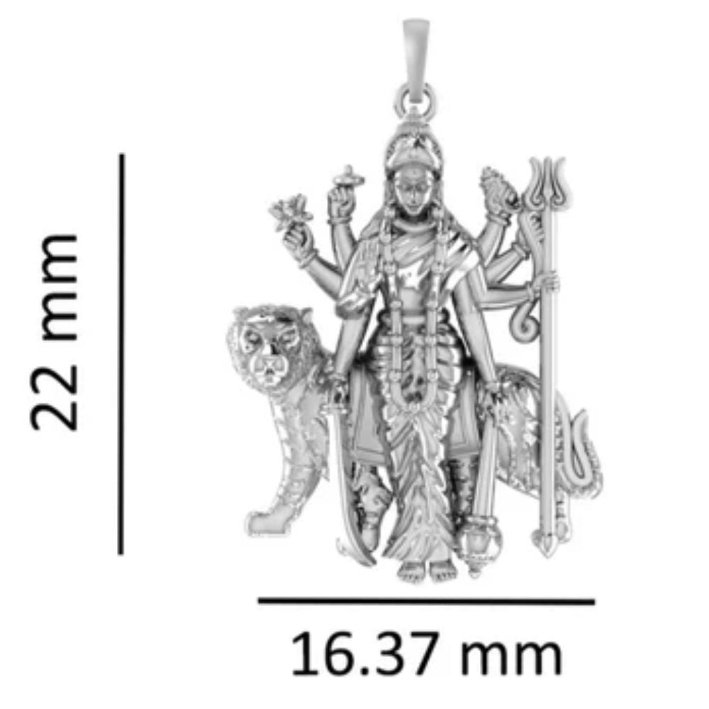 Sterling Silver (92.5% Purity) Pure Silver Goddess Durga Maa Chain Pendant (Locket with Snake Chain) for Men & Women