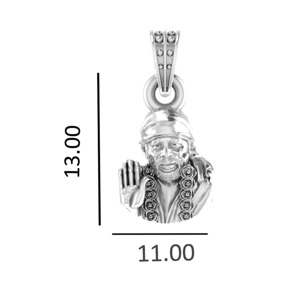 God Shirdi Sai Baba Silver Chain Pendant by Sai baba Chain Pendant for Kids (Snake Chain: 15 Inches)
