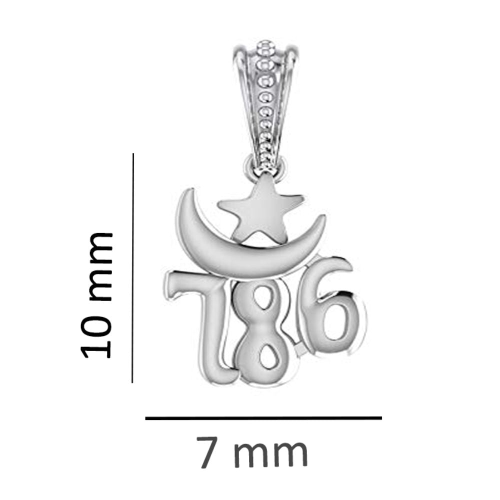 Silver religious and lucky 786 Chain Pendant (92.5% purity) by lucky 786 Chain Pendant for Kids (Snake Chain: 15 Inches)